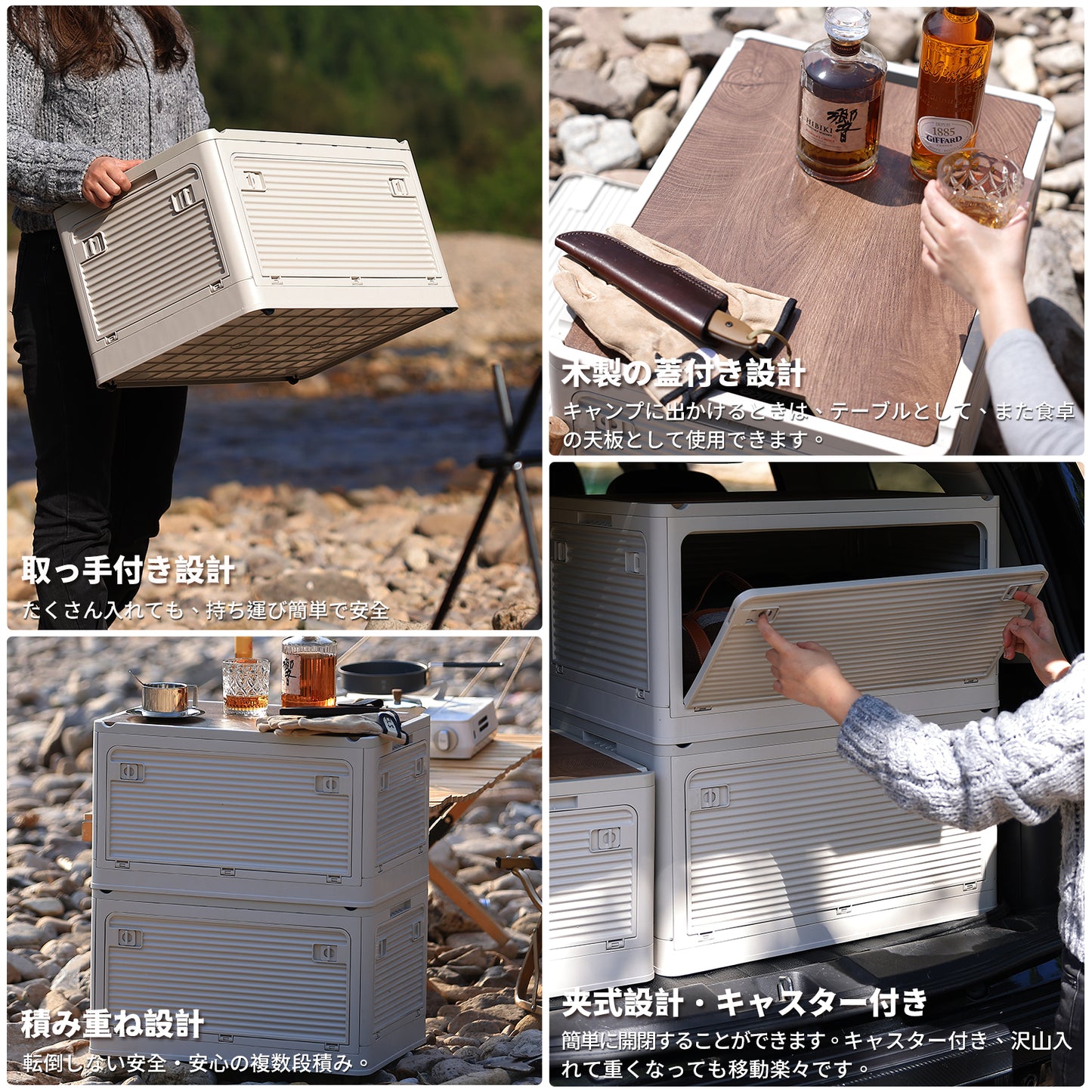 X XUNTAO 収納ボックス 木製の蓋付き 折りたたみ 全方向から取り出せる