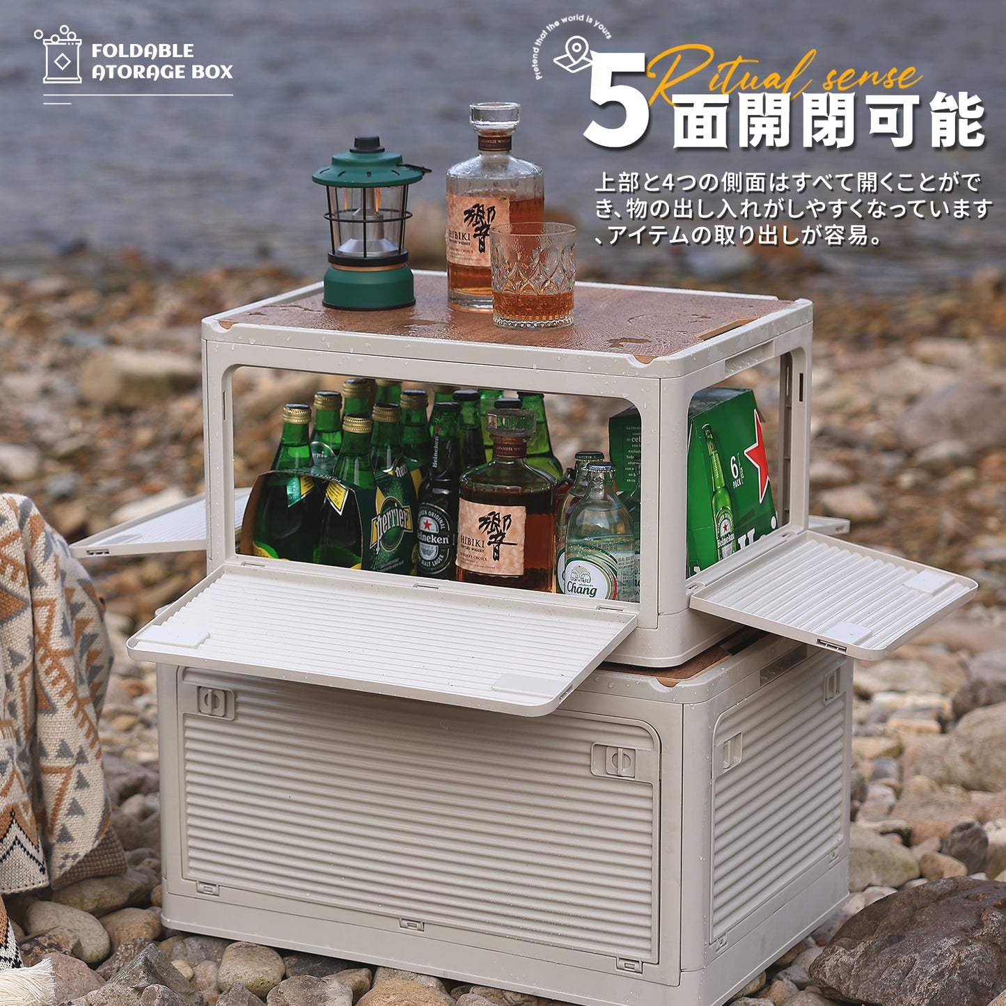 X XUNTAO 収納ボックス 木製の蓋付き 折りたたみ 全方向から取り出せる